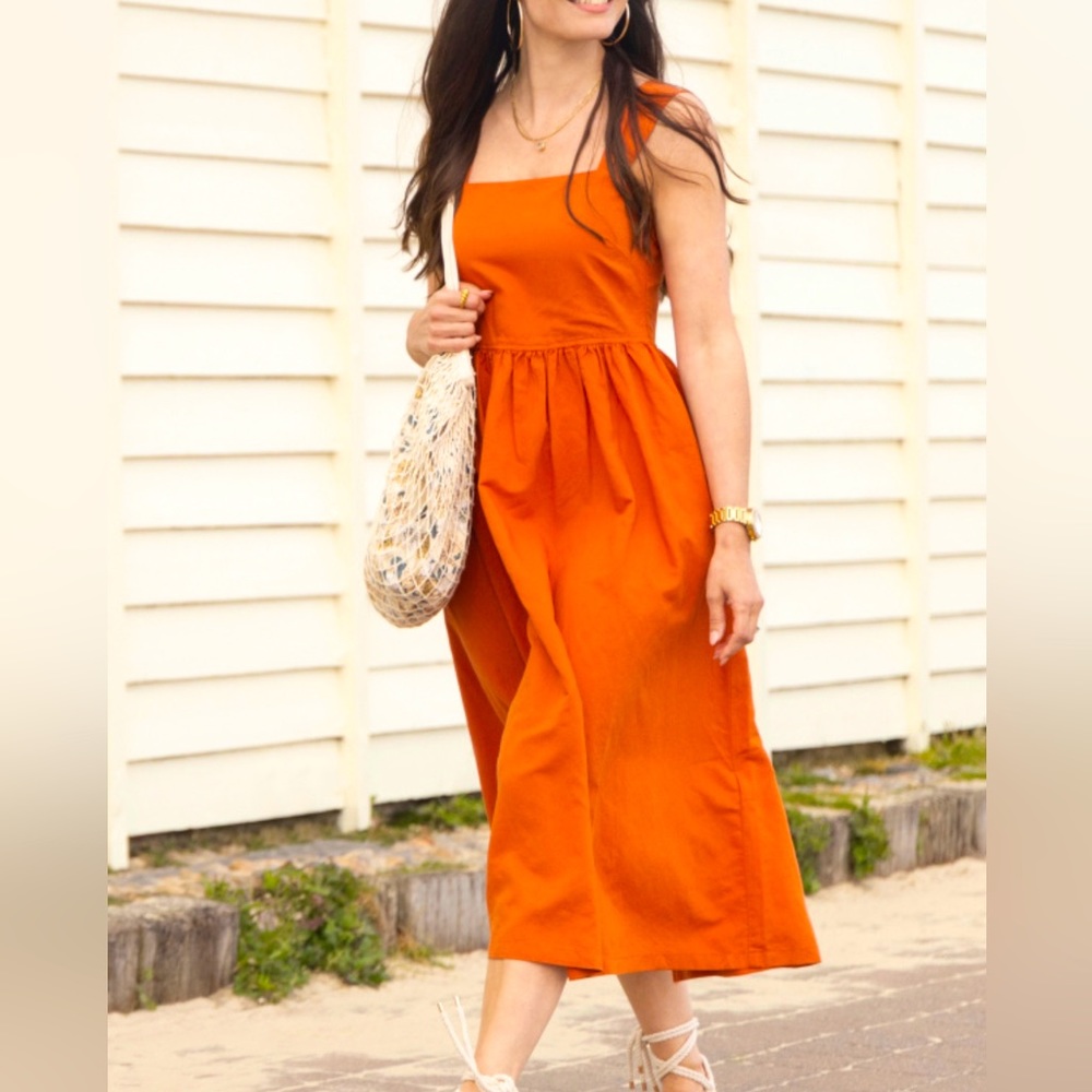 Smocked linen blend midi dress